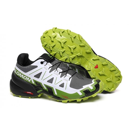 Salomon Speedcross 6 Trail Running Shoes Gray White Green For Men